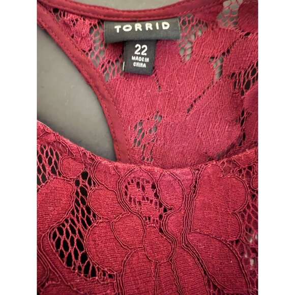Torrid Women’s 22 Wine Lace Lined Flutter Sleeve Dress Holiday - Picture 3 of 7